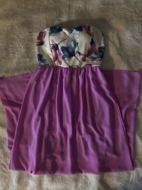 Style Rack Strapless Floral Bodice Lilac Chiffon Party Dress